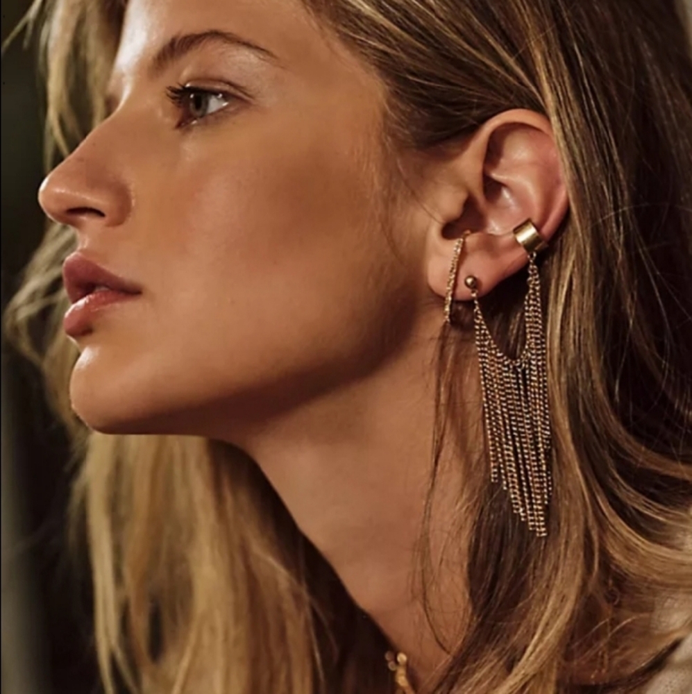 Free People Breakfast Club Ear Cuff Gold Fringe Earring